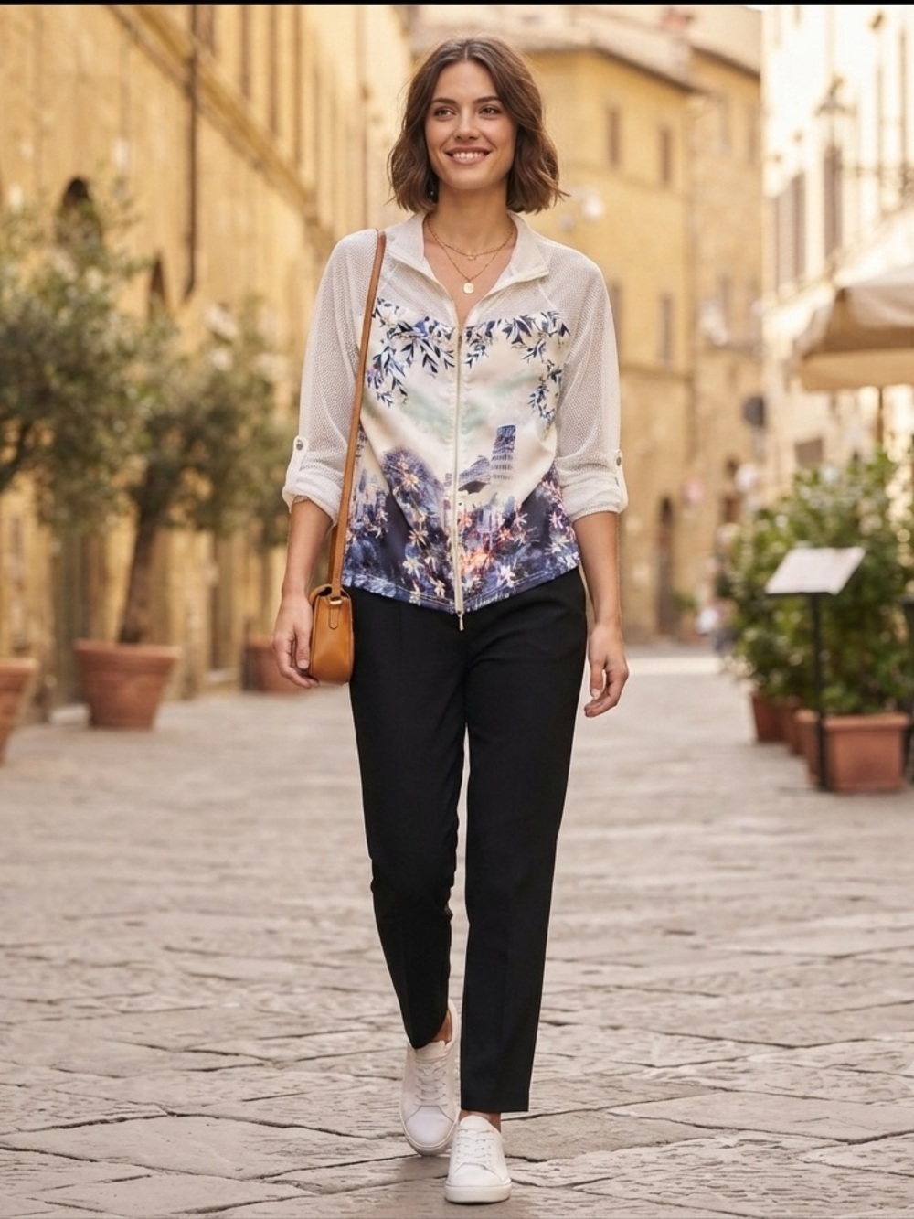 Stylish blouse with architectural motive soft material